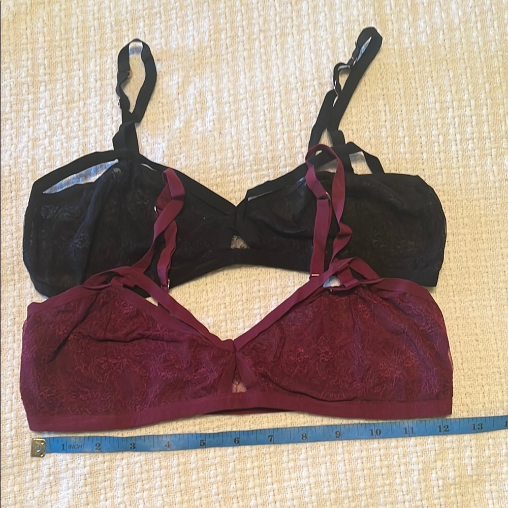 Lace Bralette Set - Black and Burgundy